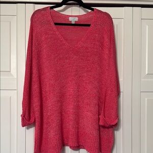 Mud Pie Pink V-Neck Sweater with Relaxed Fit and Long Sleeves